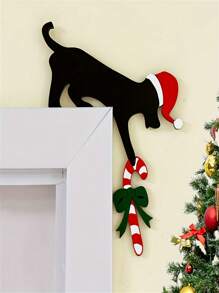 Decoración de arte en silueta de perro navideño, cartel colgante de madera hecho a mano, decoración temática de perro, decoración navideña multifuncional para el hogar y fiestas, sin necesidad de electricidad, Navidad - perro de navidad - Ver 8