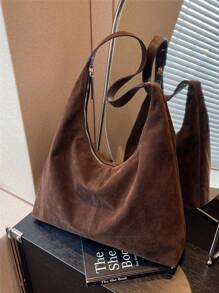 Bolso de hombro casual de gran capacidad en estilo retro de, bolso de mujer de color liso mate efecto parchwork, elegante y versátil para uso diario, bolso de mano de