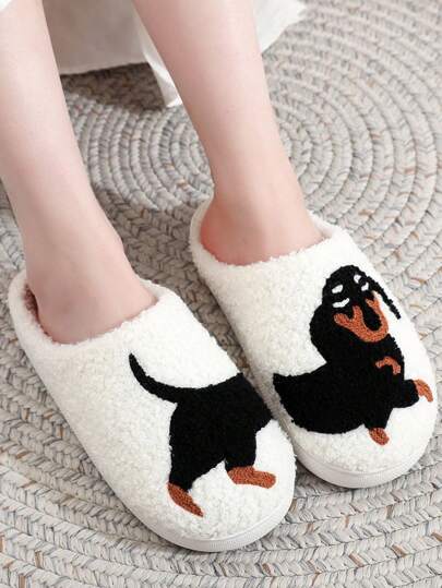 Fashion Home Slippers, Puppy Puzzle Printing, Thick Bottom Soft Non-Slip, Cozy Warm Slippers, Men And Women Couples With Models