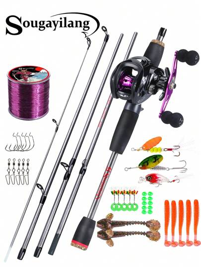 SOUGAYILANG Casting Fishing Rod And Reel Combo ULtra -Lightweight Basic Glass Rod With Comfortable EVA Handle High Speed 7.2:1 Gear Ratio Casting Reel 500M Fishing Line Fishing Tackle Perfect For Freshwater Fishing