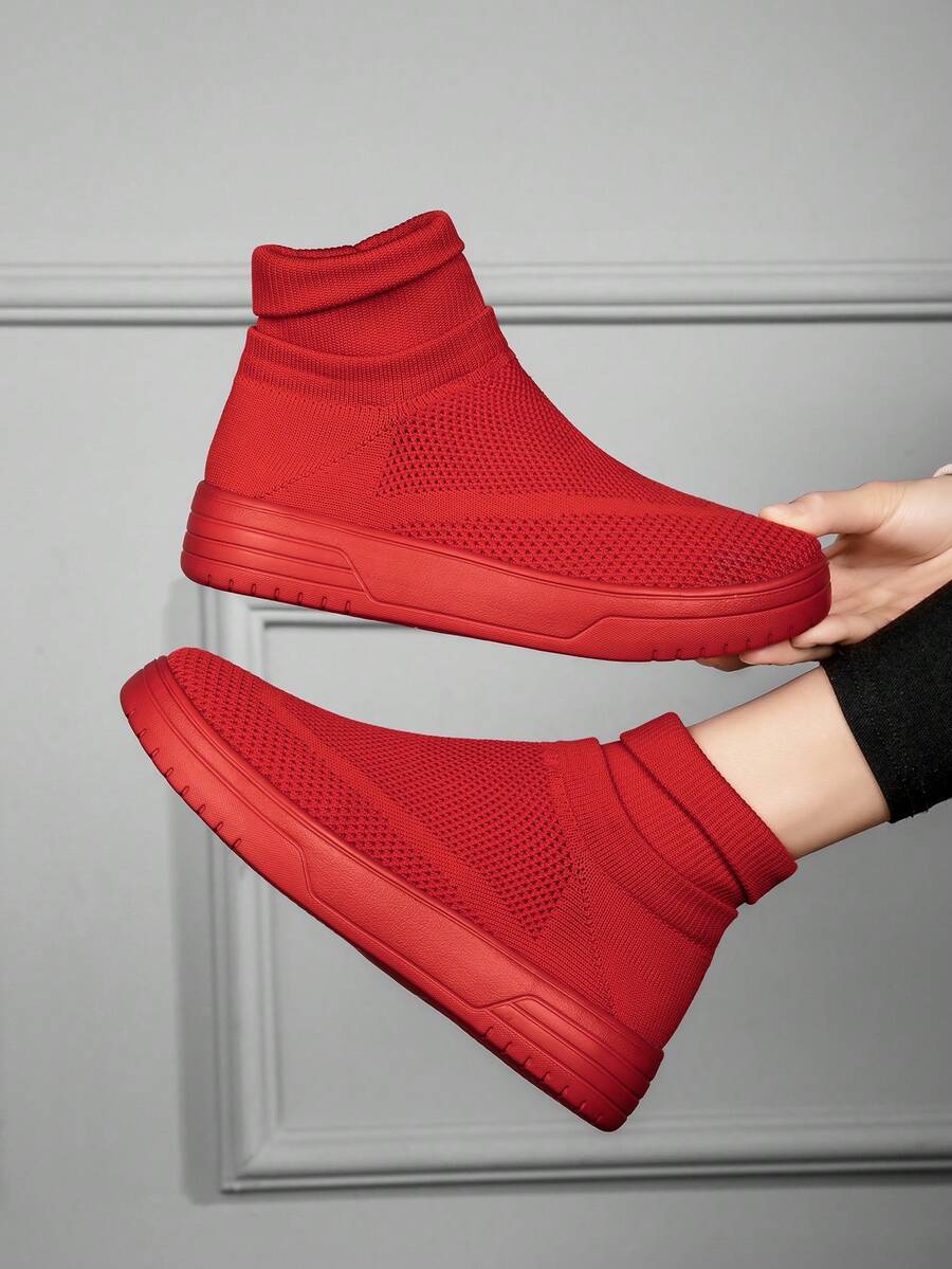 Women HighTop Sneakers, Comfy Knitted Casual Sport Shoes, Lightweight