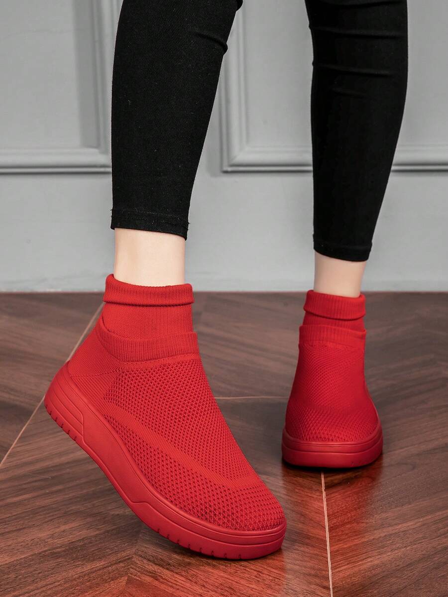 Women HighTop Sneakers, Comfy Knitted Casual Sport Shoes, Lightweight