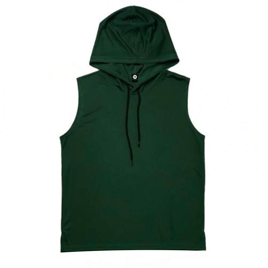 Hooded Tank Top In 100% Cotton Mesh - Army Green - View 1