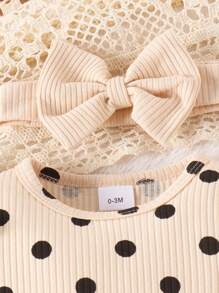 2pcs Baby/Toddler Girls' Cute Polka Dot Print Long Sleeve Romper And Pants Set, Lightweight Spring Autumn