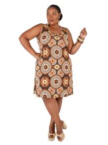 Women's Plus Size Loose Dress - Maroon - View 2