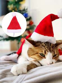 1/2pcs Pet Christmas Hat - Mini Holiday Decor For Dogs And Cats, Made Of Fabric Material, Cute Outfit For Party And Vacation - Red - View 6