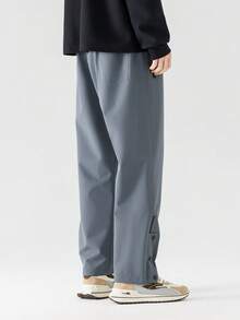 男士轻便透气速干运动裤，灰色修身弹力裤，带拉链口袋和可调节裤脚，适合户外活动、健身和跑步 - 灰色 - 查看 6