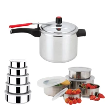 4.5 Liters Polished Pressure Cooker Kit And 5 Food Holders With Lid And Stainless Steel Bowls - 銀色 - 查看 1
