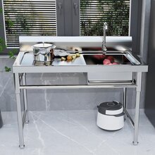 SHZICMY 304 Stainless Steel Utility Sink Free Standing Outdoor Sink, Single Bowl Commercial Kitchen Sink W/Workbench, Stainless Steel Prep & Utility Sink For Restaurant, Kitchen, 47" X 24" X 35" (US Stock) - Silver0 - View 11