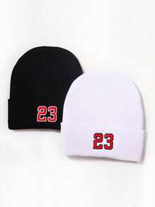 1pc Men/Women Embroidered 23 Pattern Casual Streetwear Beanie, Warm & Windproof Knit Cap For Outdoor Sports, Suitable For Daily Wear, Autumn/Winter