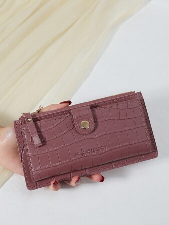 SOUTHLAND&KANGAROO Crocodile Embossed Fold Over Women Fashion Modern Business Slim Portable Versatile Large Capacity Credit Card Zipper ID Card Cash Storage Business Casual Perfect School College Work Business Commute Teachers' Day Back To School Holiday Office Anniversary Couple For Birthday Gift Women White-Collar Workers College Student Bag School Supplies For School Dorm Room & Back To School Hight Quality Leather For Women Wallet Purse Wallet Long Wallet