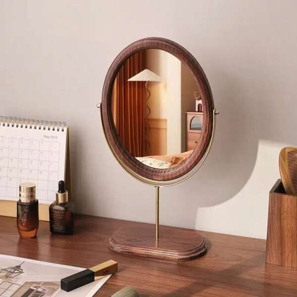 1 Peça Espelho de Vaidade de Madeira, Espelho de Maquiagem de Alta Definição para Mesa de Cabeceira, Espelho para Cômoda para Quarto/Dormitório, Melhores Presentes