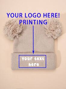 1pc Custom Printed Double Ball Baby Knit Beanie, Sun Hat For Spring Autumn Travel Beach Holiday, Halloween Back To School Winter Gift Ideas Boy Girl Valentine's Day