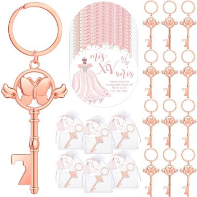 30 pezzi di regali per gli ospiti di una festa, apribottiglie a forma di farfalla con portachiavi, biglietti regalo e sacchetti di organza per una festa di compleanno di 15 anni, regali per gli ospiti per il ritorno a scuola