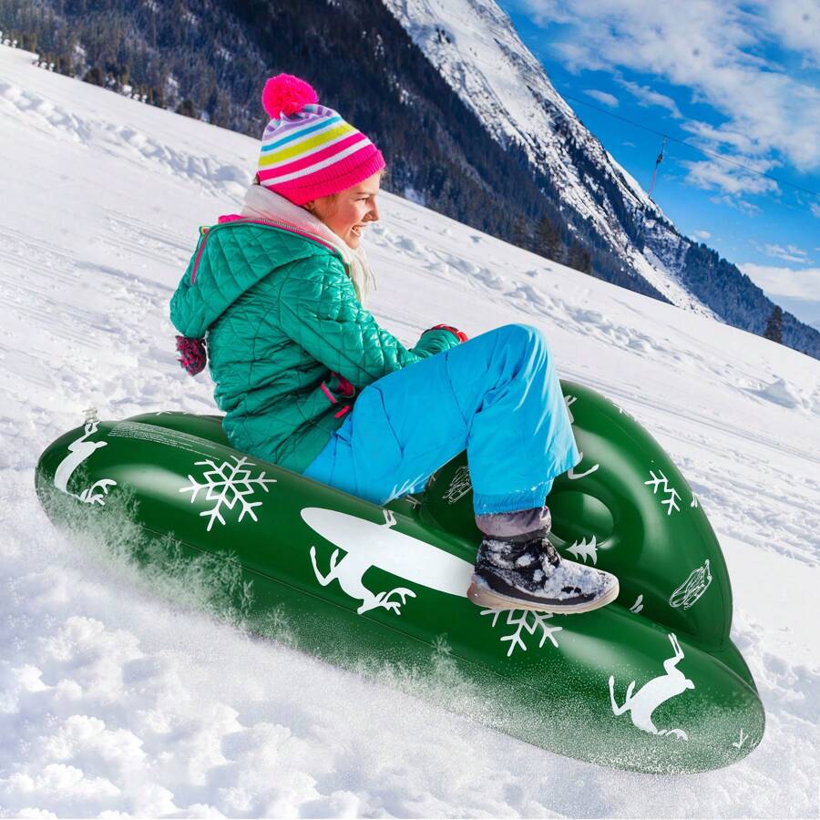 Inflatable Snow Sled Winter Snow Racer Snow Rider For Adults With Heavy Duty Handles (Green) - Green - View 1