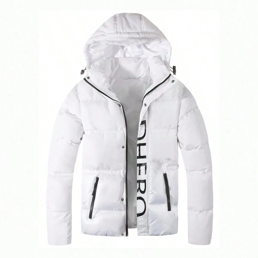 Men's Winter Puffer Warm Jacket - Hooded Polyester Fiber Thick Coat - Casual Style, Non-Stretch, Solid Color With Pockets, Outdoor Activities - trắng - Xem 1