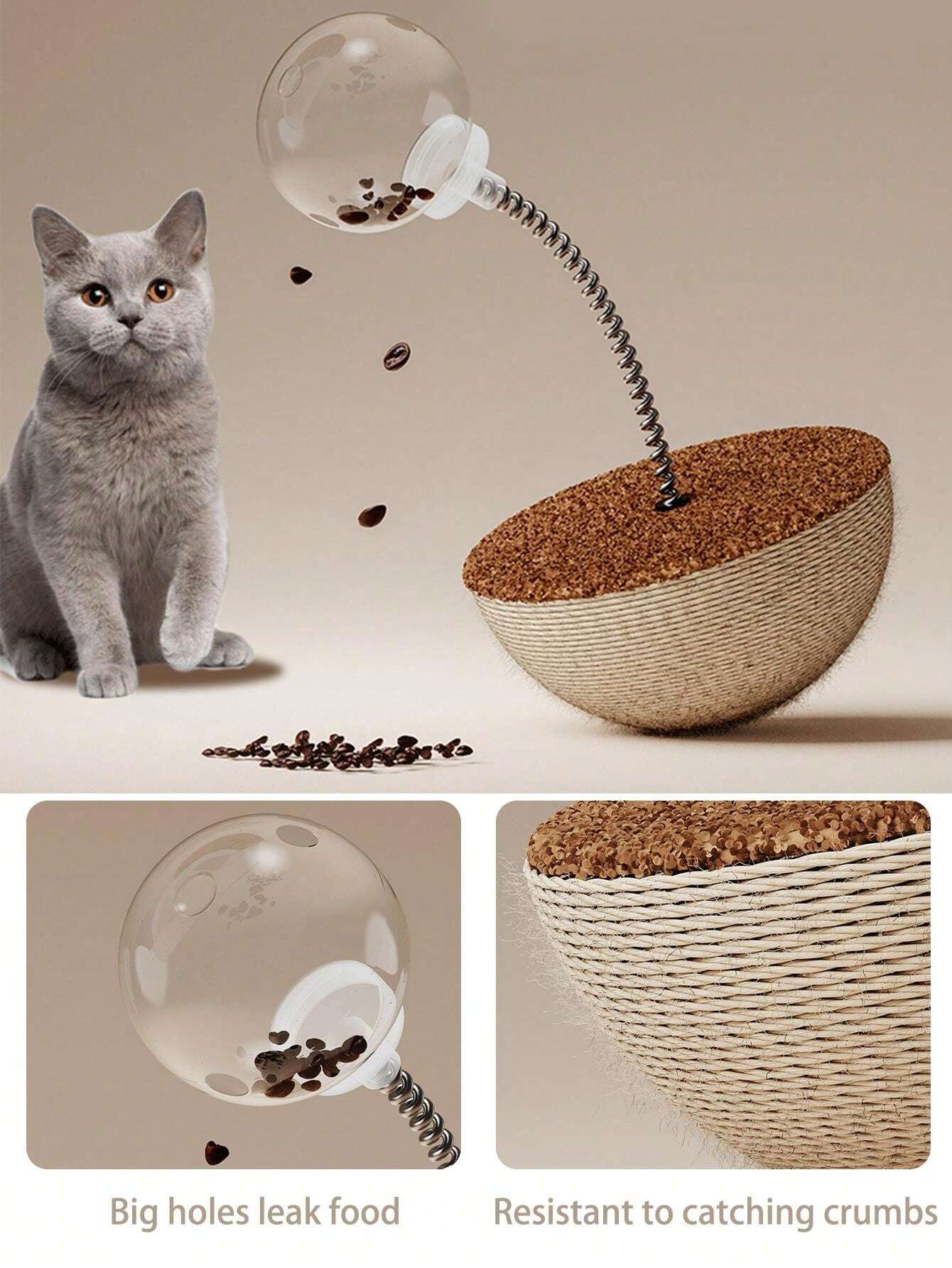 1 Pc Cat Toy Springy Oscillating Food Dispenser Ball, Cat Scratching