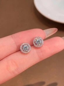 一对四爪莫桑石耳钉奢华珠宝礼物女士S925纯银精美女士珠宝礼物 - 圓包耳釘 - 查看 2