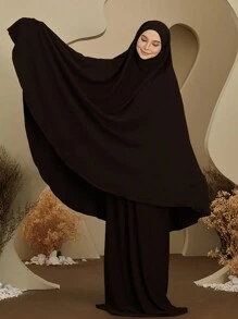 1pc Women's Solid Color Instant Hijab, Prayer Long Khimar, Islamic Comfortable Veil Suitable For Long Robe, Daily Matching - Chin Khimar - View 3