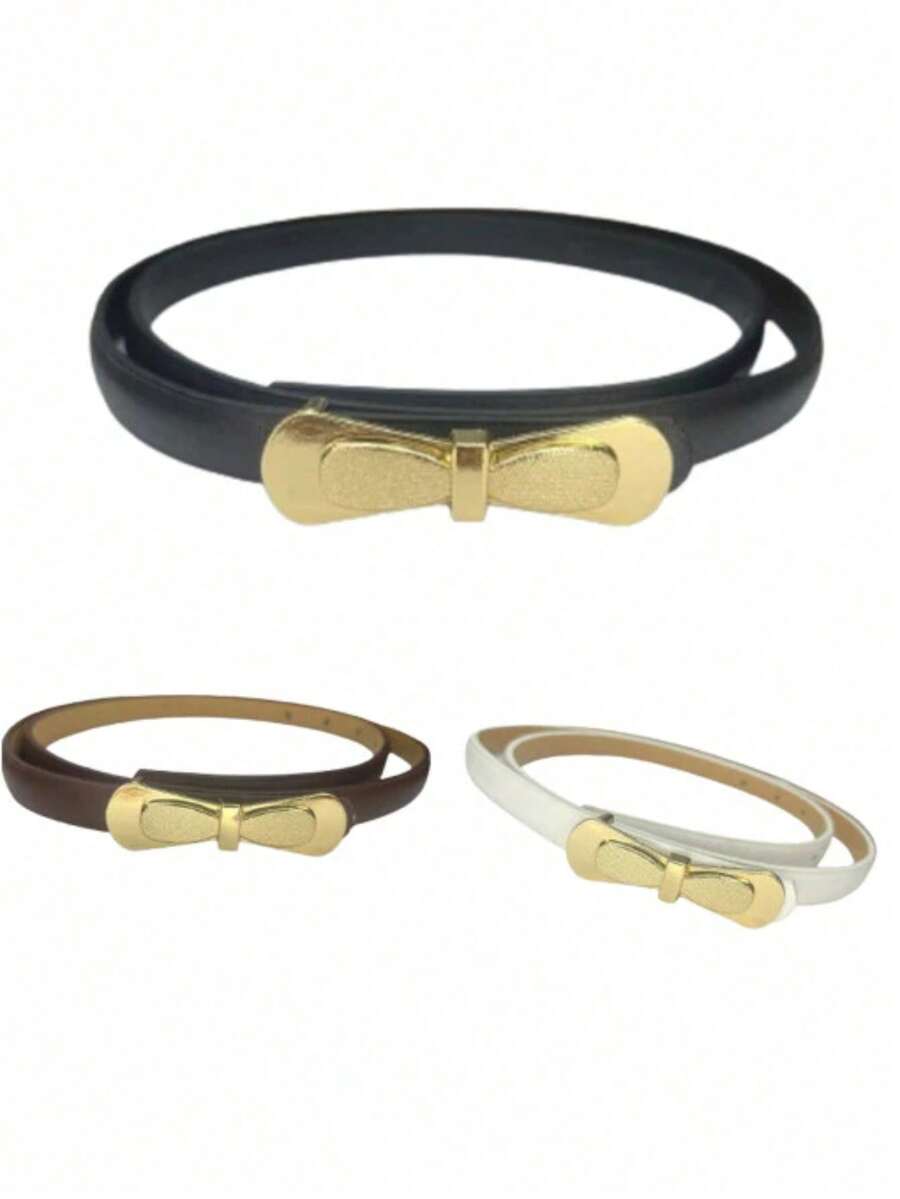 KIT 03 Women's Belts Thin Synthetic Leather 1cm Different Buckles ZX-C-11 - 黑色/咖啡色/白色 - 查看 1