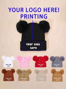 1pc Custom Printed Double Ball Baby Knit Beanie, Sun Hat For Spring Autumn Travel Beach Holiday, Halloween Back To School Winter Gift Ideas Boy Girl Valentine's Day