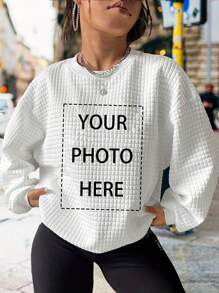 1 Stück Damen Lässig Langarm Sweatshirt, weite Passform Große Größen, individuell bedruckter Freizeitanzug