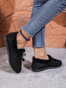 Women's Warm Thermal Lined Slip-On Slippers With Soft Bottom, Bowknot Decor, Non-Slip Indoor/Outdoor House Shoes, Casual Style