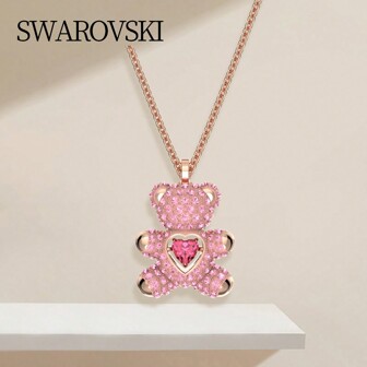 Swarovski Colgante de oso de peluche en forma de corazón con rosas en color oro rosa para dama 5642976, joyería elegante para uso diario, regalo para fiestas