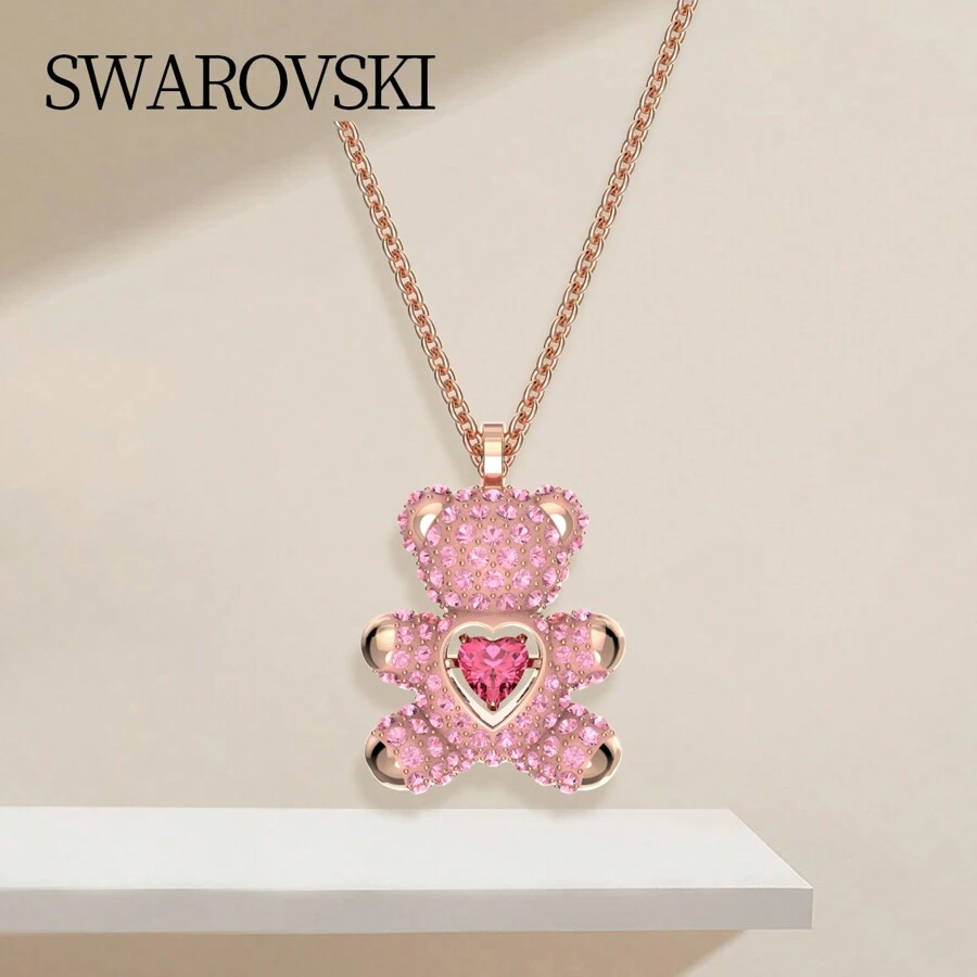 Swarovski TEDDY:PEND HRT LROS/ROS 5642976 Ladies' Teddy Bear Pink Rose Gold Pendant Necklace, Elegant Jewelry For Daily Wear, Holiday Gift - Pink - View 1