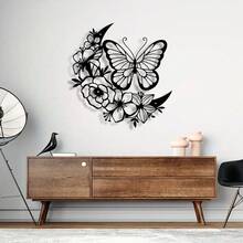 雄伟的黑铁蝴蝶花壁饰 - 手工制作，耐候美观，适合室内和室外空间 - 完美的节日礼物，可增强家居美感，非常适合客厅、卧室、书房和花园装饰 - 彩色 - 查看 5