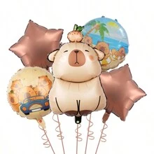 MIN ISO No use 10pcs Cute Capybara Theme Kawaii Hamster Series Cream & Caramel Colored 3D Numeral Multicolored Balloons Party Decorations Set, Suitable For Holidays, Birthdays, Gatherings, Back To School Valentine Day