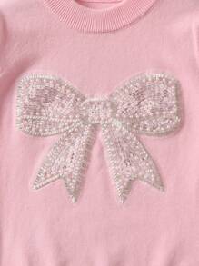 女孩年轻女孩可爱蝴蝶针织套头衫，适合春/秋/冬日常穿着 - 粉色 - 查看 3