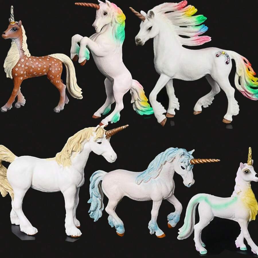 6 件/1 件全新神话飞马独角兽动物模型玩具，彩虹马奇幻生物雕像 PVC 雕像，女孩礼物，儿童益智认知玩具，书桌装饰 - 彩色 - 查看 1