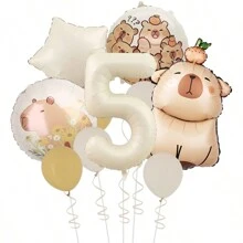 MIN ISO No use 10pcs Cute Capybara Theme Kawaii Hamster Series Cream & Caramel Colored 3D Numeral Multicolored Balloons Party Decorations Set, Suitable For Holidays, Birthdays, Gatherings, Back To School Valentine Day