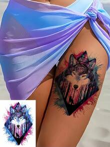 6 Sheets Temporary Tattoo For Women Man Guys Colorful Body Sticker Arm Shoulder Chest Back Makeup Waterproof Large Animal Fake Tattoo Temporary Tattoos Adult Tiger Wolf Butterfly Design - Multicolor - View 5