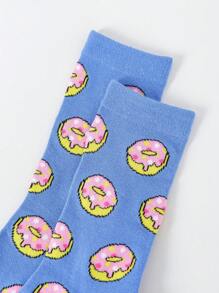 5 Pairs/Sets Of Women's Four Seasons Dessert Pattern Crew Socks Combination, Fall