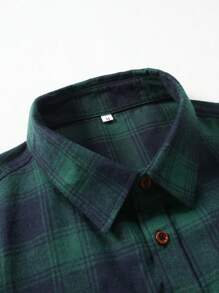 Men's Long Sleeve Casual Checked Button-Down Shirt - Green - View 3