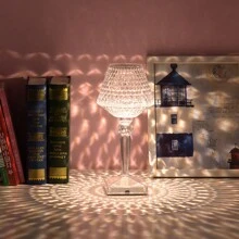 1 Pcs LED Wine Cup Shape Crystal Table Lamp 3 Light Color Dimmable LED Bedside Lamp Night Light USB Power/Rechargeable Room Decor Desk Lamp For Bedroom Living Room Bathroom Hotel Bar - 暖白/自然白/冷白 - 查看 7