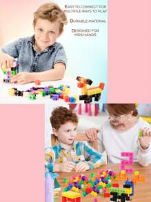 100pcs/Box DIY Children Building Blocks Toys, Creative Assembly Magic Square Plastic Cubes Montessori Educational Toys, Mathematic Connection Cubes For 3-6 Year Old Boys Girls, With Storage Box