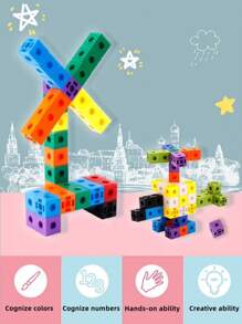 100pcs/Box DIY Children Building Blocks Toys, Creative Assembly Magic Square Plastic Cubes Montessori Educational Toys, Mathematic Connection Cubes For 3-6 Year Old Boys Girls, With Storage Box