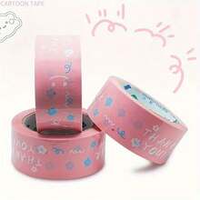 1pc Transparent Adhesive Tape For Packaging, Wrapping, Sealing - Cute Cartoon Design, High Viscosity Pink Color - Pink - View 3