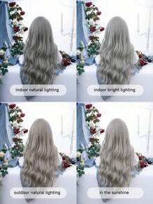 alicegarden 1 Synthetic Heat-Resistant Long Curly Cream Gray Wig ,With Bangs, 28 Inches Long, Made Of Fiber, Suitable For Daily Use, Natural And Realistic Wig(Excluding Accessories)