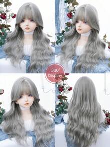 alicegarden 1 Synthetic Heat-Resistant Long Curly Cream Gray Wig ,With Bangs, 28 Inches Long, Made Of Fiber, Suitable For Daily Use, Natural And Realistic Wig(Excluding Accessories)
