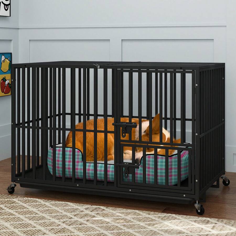 47 Inch Heavy Duty Dog Crate Cage Strong Metal XL Large Kennel Three