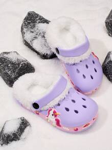 Autumn/Winter Unisex Kids Warm Thermal Lined Hole Shoes, Casual And Comfortable For Indoor And Outdoor Wear, For Christmas