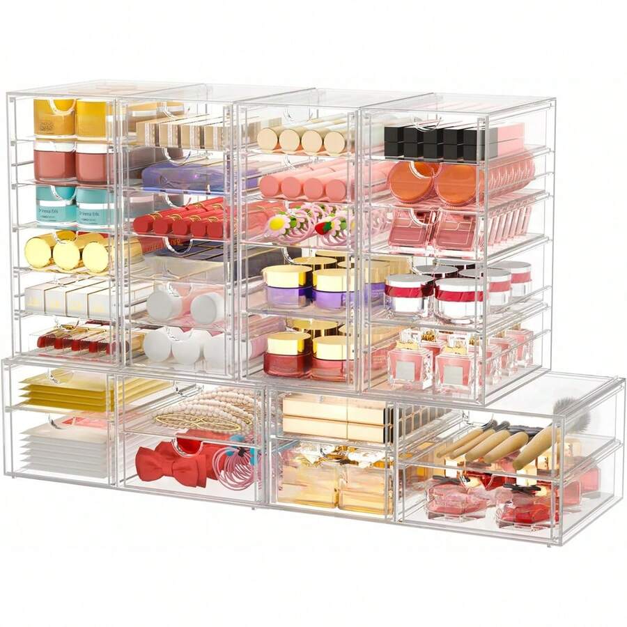 Makeup Organizer Storage With 30 Drawers, 6 Pack Desktop Office Supplies, Desk Organizers, Clear Desk Accessories, Dustproof Drawer Organizer And Storage For Make Up, Jewelry, Pen, Desktop Stationary - Trong sáng - Xem 1