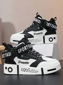 Pantofi casual pentru bărbați, înalți, cu șireturi, pantofi sport la modă, potriviti pentru adolescenți de vară, ocazional sau în aer liber, atletism sau de vacanță, cadouri de absolvire sau cadouri pentru rochii de zi de naștere - Alb-negru - Vizualizare 12