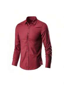 Wardrobe Essential: Men's White Dress Shirt - Long Sleeve, Button Down And Slim Fit - 酒紅色 - 查看 1