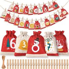 Christmas Advent Calendar 2025, 24 Days Burlap Hanging Advent Calendars Garland Gift Bags Sacks DIY Xmas Countdown Christmas Decorations For Wall Home Office Noel Birthday