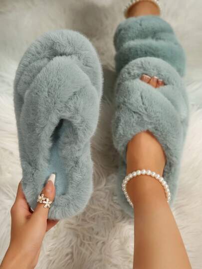 2025 New Fluffy Slippers For Women, Thick Sole Plush Slip-On Slippers For Outdoor & Indoor Wear, Anti-Slip, Autumn/Winter,Furry Shoes